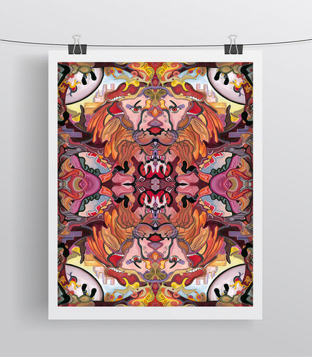 Contemporary Modern Art, Lion of The Red Waste Art Gift, Modern Colorful African Lion Art