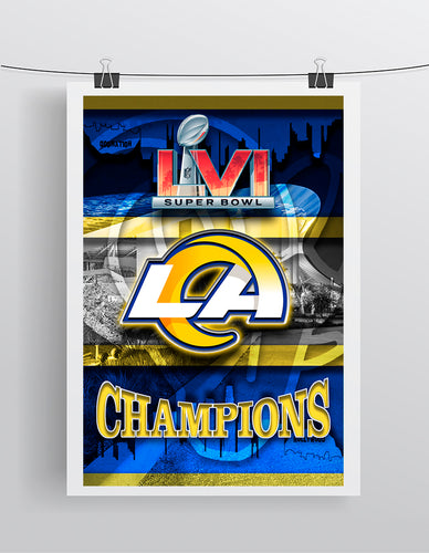 Los Angeles Rams Super Bowl LVI Football Poster, LA Rams Skyline