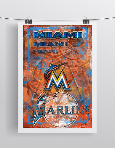 Miami Marlins Poster, Miami Marlins Artwork Gift, Florida Marlins Layered Man Cave Art