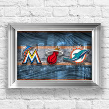 Miami Sports Poster, Miami Dolphins, Marlins, Heat, Florida Panthers, Miami Skyline