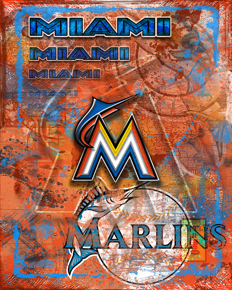 Miami Marlins Poster, Miami Marlins Artwork Gift, Florida Marlins Laye –  McQDesign