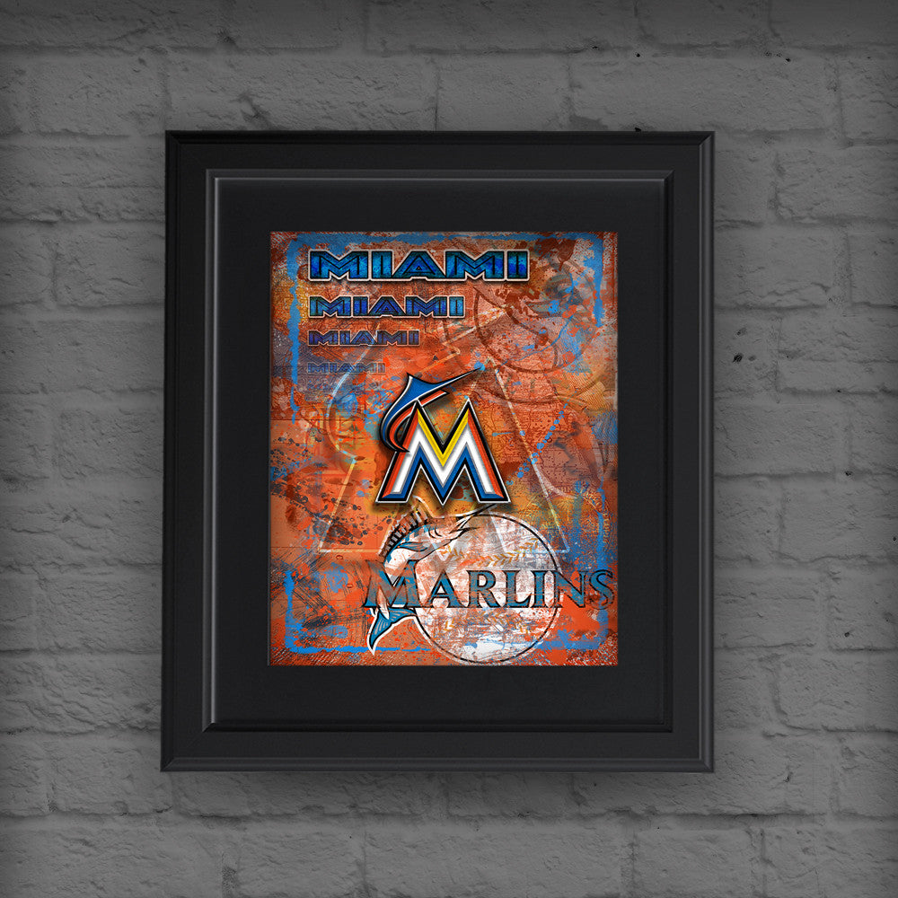 Miami Marlins Poster, Miami Marlins Artwork Gift, Florida Marlins Layered  Man Cave Art