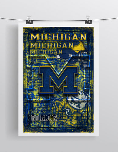 University of Michigan Wolverines Poster, Wolverines Gift, Michigan Man Cave, University of Michigan Print