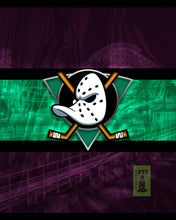 Anaheim Ducks Hockey Poster, Anaheim Mighty Ducks Retro Logo in front of skyline, Ducks Print