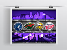 Minnesota Sports Poster, Minnesota Vikings, Twins, Timberwolves, Wild