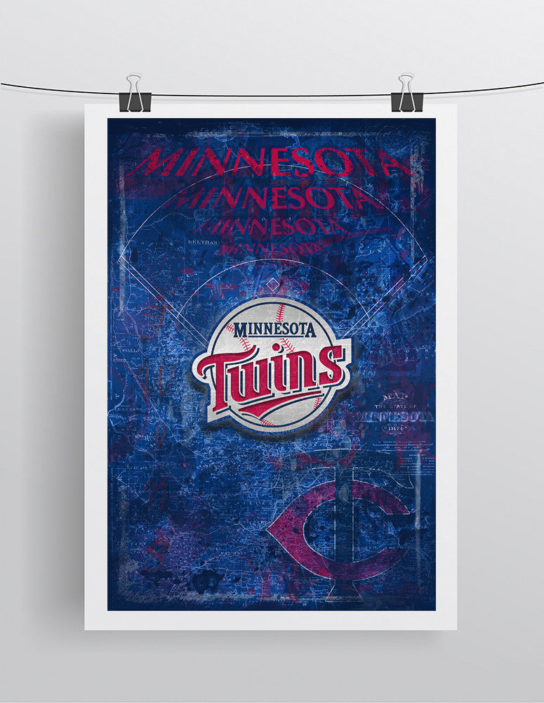 Minnesotta Twins Poster, Minnesota Twins Artwork Gift, Twins Layered Man Cave Art