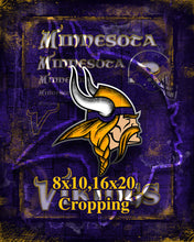 Minnesota Vikings Sports Poster, Minnesota Vikings Artwork, VIKINGS in front of Minnesota Map, Vikings Man Cave Gift