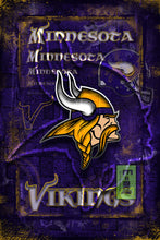 Minnesota Vikings Sports Poster, Minnesota Vikings Artwork, VIKINGS in front of Minnesota Map, Vikings Man Cave Gift
