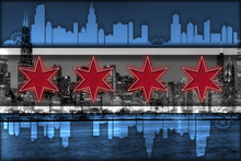 Chicago Flag Poster, Chicago Skyline Gift, Chicago Illinois Flag Skyline Man Cave, Home Decor Gift Art