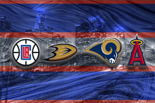 Los Angeles Sports Teams 2 Poster, Los Angeles Angels, Anaheim Ducks LA Clippers, LA Rams, Man Cave Art