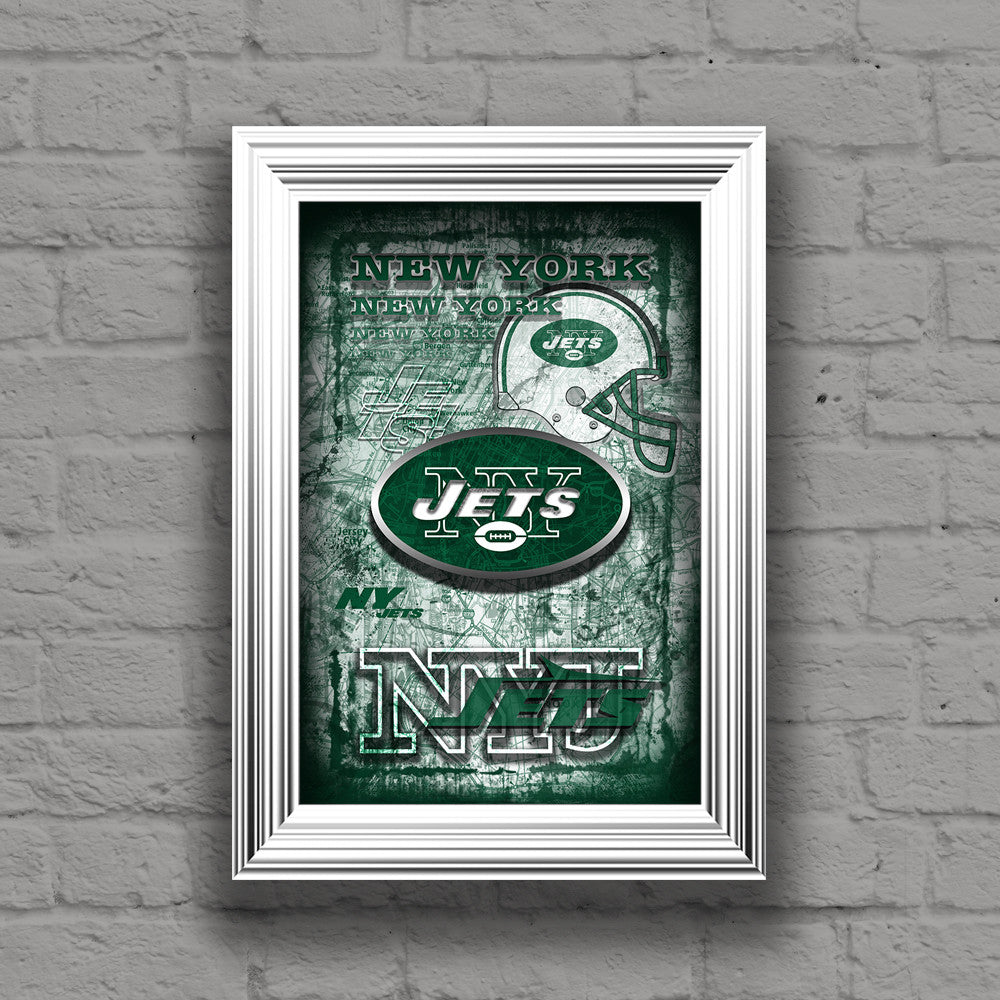 New York Jets Sports Poster, New York JETS Artwork, Jets in front of N