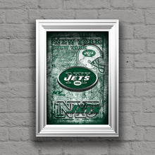 New York Jets Sports Poster, New York JETS Artwork, Jets in front of New York Map, Jets Man Cave Gift