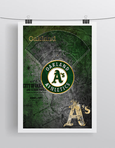 Oakland Athletics Poster, Oakland Athletics Artwork Gift, A's Layered Man Cave Art