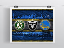 Oakland Sports Teams Poster, Oakland Sports Print, Oakland Athletics, Oakland Raiders, GS Warriors
