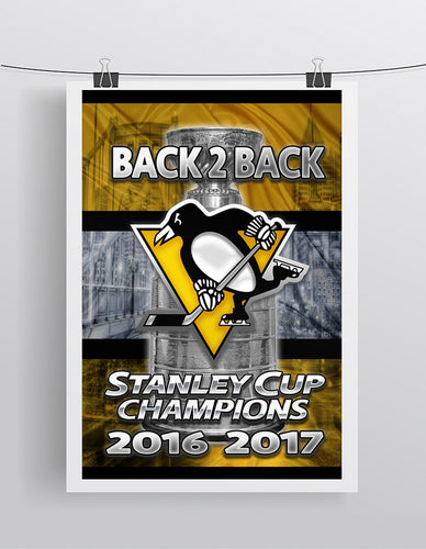 Pittsburgh Penguins Back 2 Back Stanley Cup Championship Poster, Pittsburgh Penguins Hockey Gift, Pens Art, Penguins