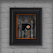 Philadelphia Flyers Hockey Flag Poster, Flyers Hockey Flag Print, Philly Flyers in front of American Flag