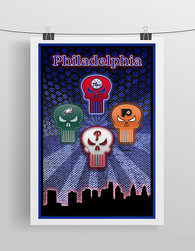 Philadelphia Sports Teams Punisher Poster, Philadelphia Eagles, Flyers, 76ers, Phillies, gift, Punisher Logos