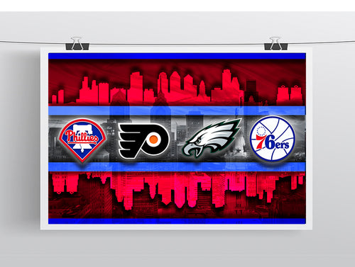 Philadelphia Sports Teams Red Poster, Philadelphia Eagles, Flyers, 76ers, Phillies, gift