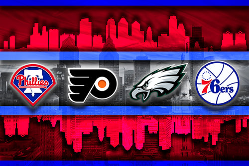 Philadelphia Sports Teams Red Poster, Philadelphia Eagles, Flyers, 76ers, Phillies, Philly Sports Gift