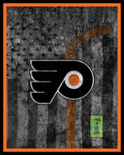 Philadelphia Flyers Hockey Flag Poster, Flyers Hockey Flag Print, Philly Flyers in front of American Flag