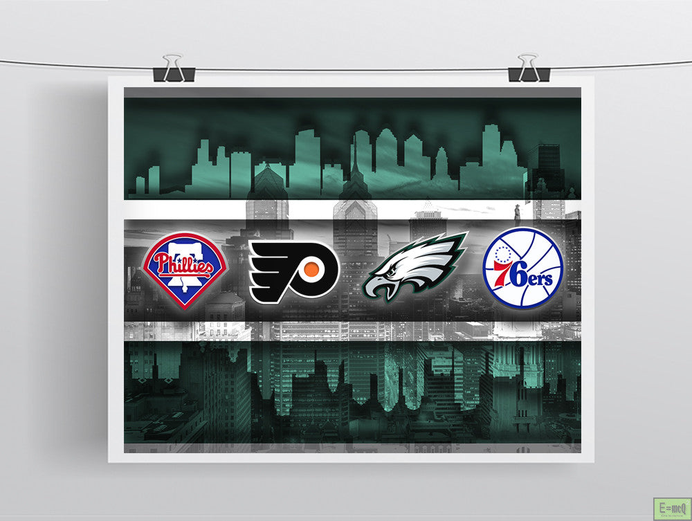 Philadelphia Sports Teams Poster, Philadelphia Eagles, Flyers, 76ers, Phillies, gift