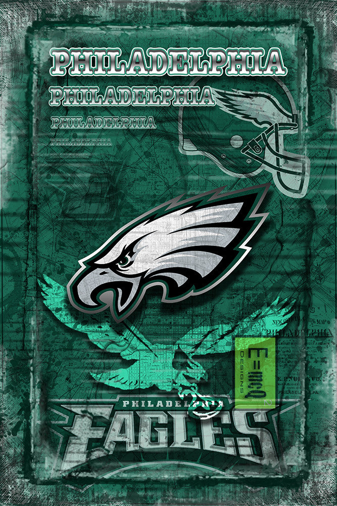 Philadelphia Eagles Football Poster, Philadelphia Eagles Artwork,  Philadelphia EAGLES Man Cave Football Print in front of Philly Map