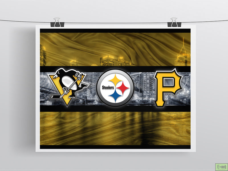 Pittsburgh Sports Teams In Front of Skyline Poster, Pittsburgh