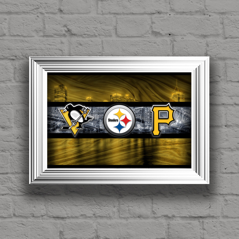 Pittsburgh Sports Team Logo Art Plus Pennsylvania Map Pirates Penguins  Steelers Metal Print