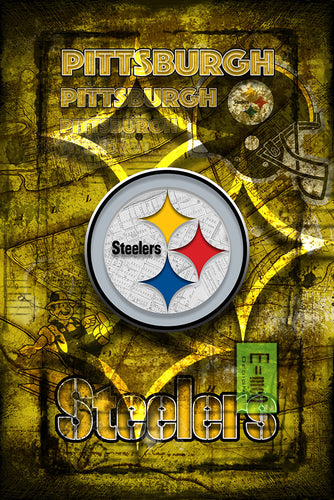 Pittsburgh Steelers Poster – Steelers Wall Art in Front of Pittsburgh Map