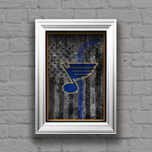 St. Louis Blues Hockey Flag Poster, Blues Hockey Print, STL Blues in front of St. Louis Map