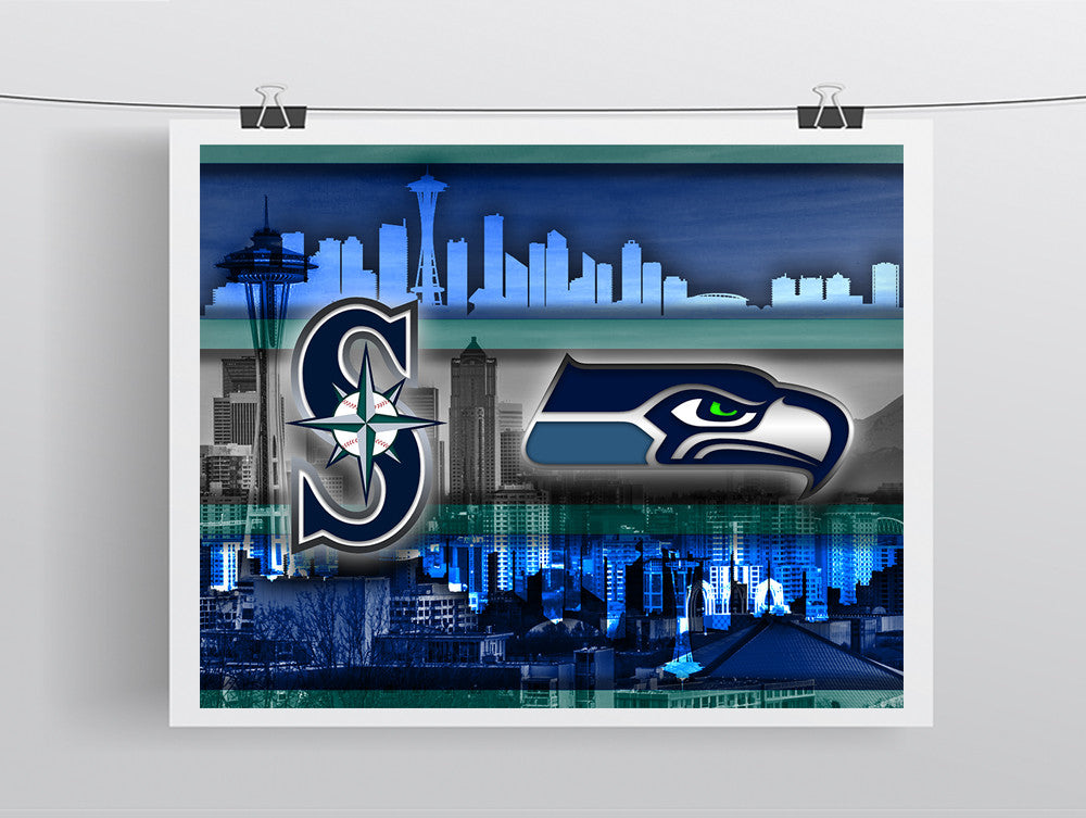 Seattle Sports Teams Poster, Seattle Washington Sports Team Art, Seattle Seahawks, Seattle Mariners