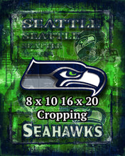 Seattle Seahawks Sports Poster, Seattle Seahawks Artwork, SEAHAWKS in front of Seattle Map, Seahawks Man Cave Gift