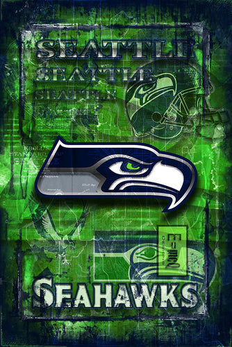 Seattle Seahawks Sports Poster – Seahawks Artwork in Front of Seattle Map