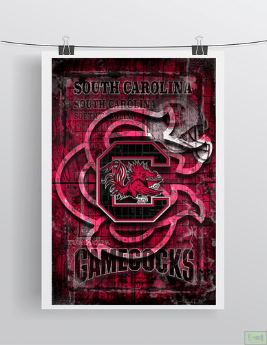 South Carolina Game Cocks Poster, South Carolina Print, Gamecocks gift, SC Game Cocks Cave Picture
