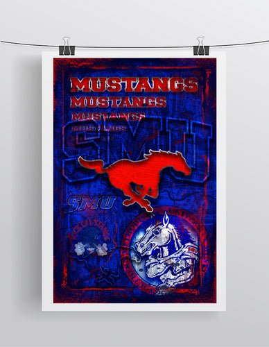 Southern Methodist Mustangs Poster, Souther Methodist Mustangs Print, Mustangs Man Cave Picture