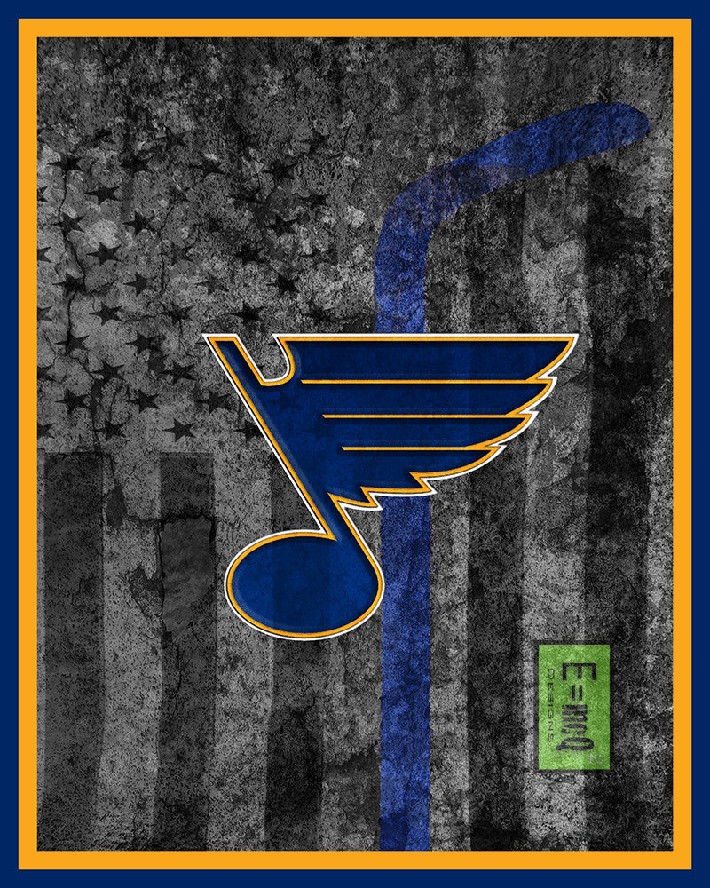 St. Louis Blues Hockey Flag Poster, Blues Hockey Print, STL Blues in front of St. Louis Map
