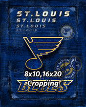 St. Louis Blues Hockey Poster, Blues Hockey Print, STL Blues in front of St. Louis Map