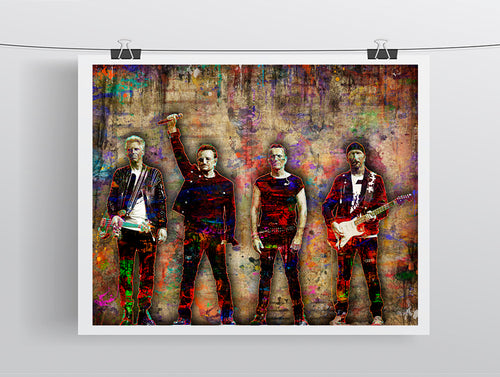 U2 Poster, U2 Portrait Gift, Bono, Edge, Adam and Larry Colorful Layered Tribute Fine Art