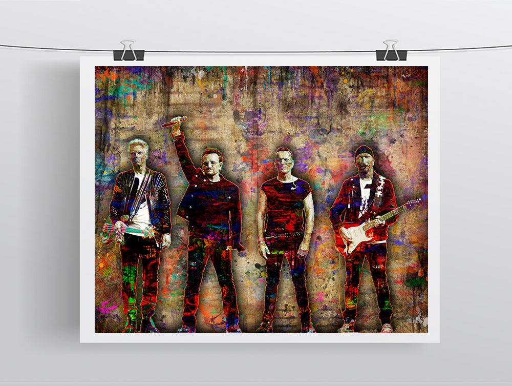 U2 Poster, U2 Portrait Gift, Bono, Edge, Adam and Larry Colorful Layered Tribute Fine Art
