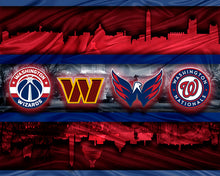 Washington Sports Teams Skyline Poster, Washington Nationals, Capitals, Washington Commanders, Wizards