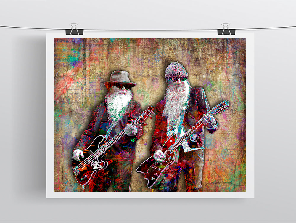 ZZ Top Poster, Billy Gibbons and Dusty Hill of ZZ Top Gift, ZZ Top Colorful Layered Tribute Fine Art