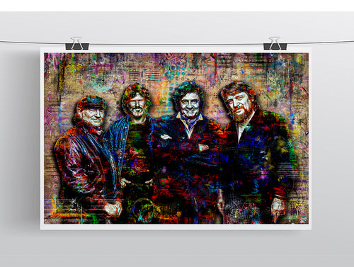The Highwaymen Pop Poster, Johnny Cash, Willie Nelson, Waylon Jennings, Kris Kristofferson Tribute Fine Art Poster