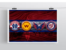 Washington Sports Teams Poster, Washington Nationals, Washington Capitals, Washington Football Team, Washington Wizards