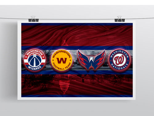 Washington Sports Teams Poster, Washington Nationals, Washington Capitals, Washington Football Team, Washington Wizards